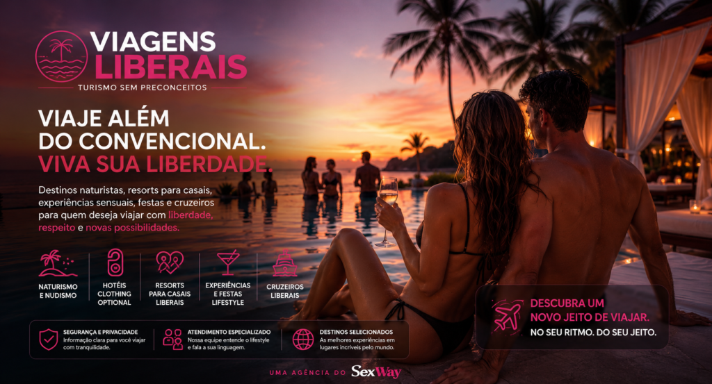 especializada em resorts para casais, naturismo, nudismo, hotéis clothing optional, lifestyle e cruzeiros liberais.